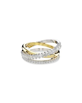Hyperbola Crystal Triple Band Ring in Gold Tone Rhodium Plated