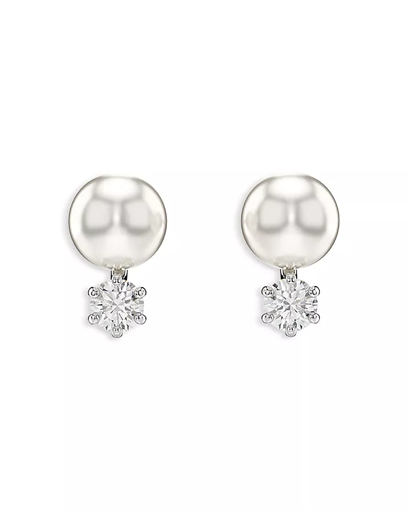 Swarovski Matrix Crystal & Imitation Pearl Stud Earrings in Rhodium Plated