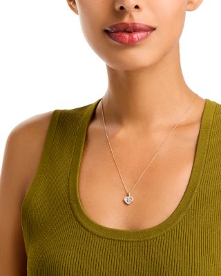 iamond Baguette & Round Heart Pendant Necklace in 14K Yellow Gold, 0.33 tcw