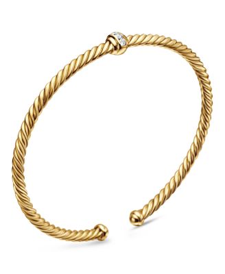 18K Yellow Gold Cable Classics Pav&eacute; Center Station Bracelet