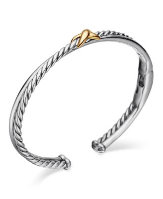 Sterling Silver &amp; 18K Yellow Gold Petite X Cuff Bracelet