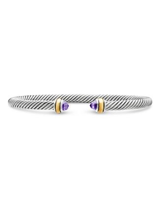 David Yurman Sterling Silver & 18K Yellow Gold Cable Cuff Bracelet with Amethyst