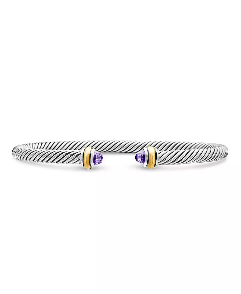 David Yurman Sterling Silver & 18K Yellow Gold Cable Cuff Bracelet with Amethyst