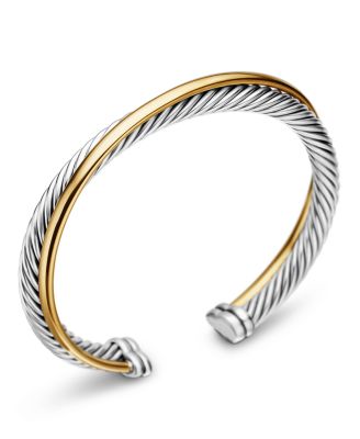 Crossover Two Row Cuff in Sterling Silver with 18K Yellow Gold, 5mm