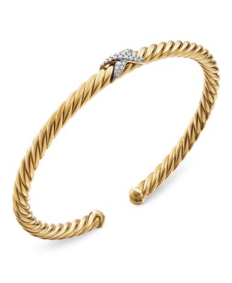 X Cablespira&reg; Station Bracelet in 18K Yellow Gold with Pav&eacute; Diamonds, 4mm