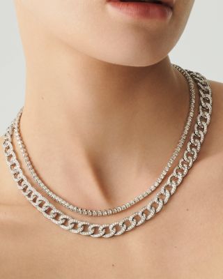 Diamond Chain Link Collar Necklace in 14K White Gold, 6.0 tcw 