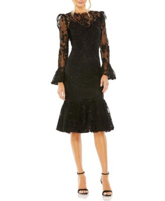 Ruffle Wrist Embellished High Neck Midi Dress