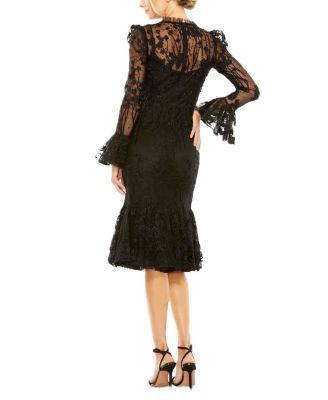 Ruffle Wrist Embellished High Neck Midi Dress