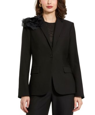 Classic Crepe Blazer Jacket With Flower