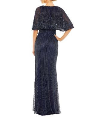 High Neck Column Gown With Embellished Cape