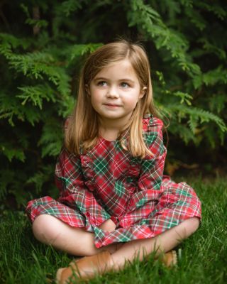 Girls' Long Sleeve Ruffle Dress in Holiday Plaid - Little Kid