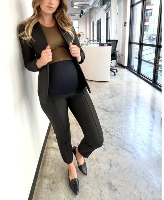 Women s Slim Leg Over-Belly Maternity Dress Pants in Black Italian Stretch Suiting Fabric