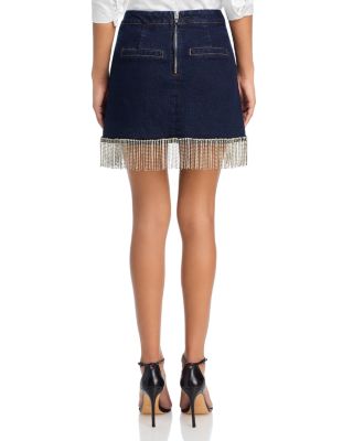 Embellished Fringe Denim Mini Skirt