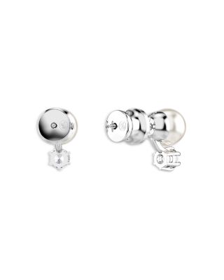 Matrix Crystal & Imitation Pearl Stud Earrings in Rhodium Plated