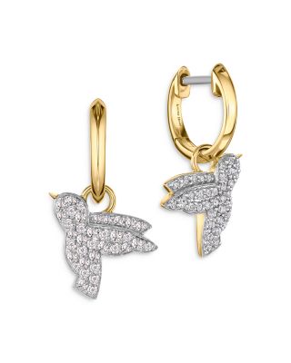 Phillips House - 14K Yellow Gold Symphony Diamond Humming Bird Huggie Hoop Earrings