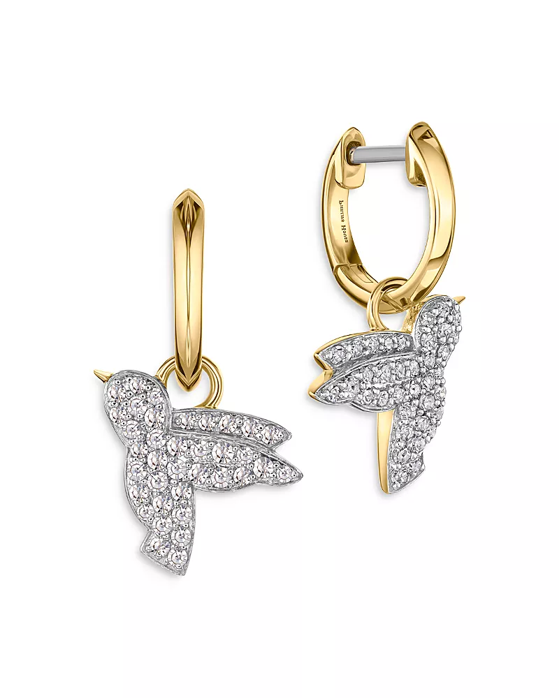 Phillips House 14K Yellow Gold Symphony Diamond Humming Bird Huggie Hoop Earrings