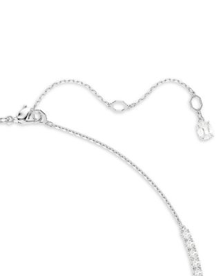 Matrix Crystal & Imitation Pearl Lariat Necklace in Rhodium Plated, 14.12"-16.12"