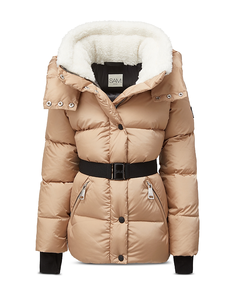 Sam Girls' Romy Faux Sherpa Trim Hooded Down Jacket - Big Kid In Honey/white