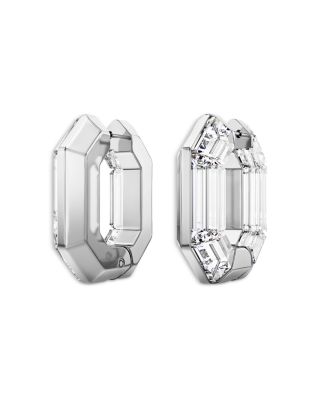 Lucent Crystal Octagon Hoop Earrings in Rhodium Plated