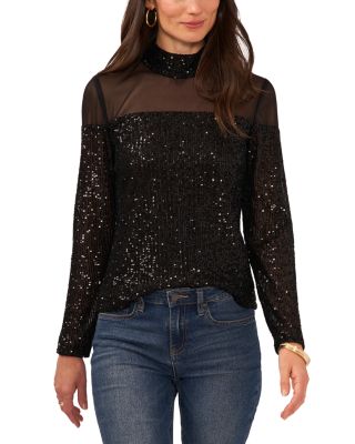 VINCE CAMUTO - Sequin Combo Mock Neck Top