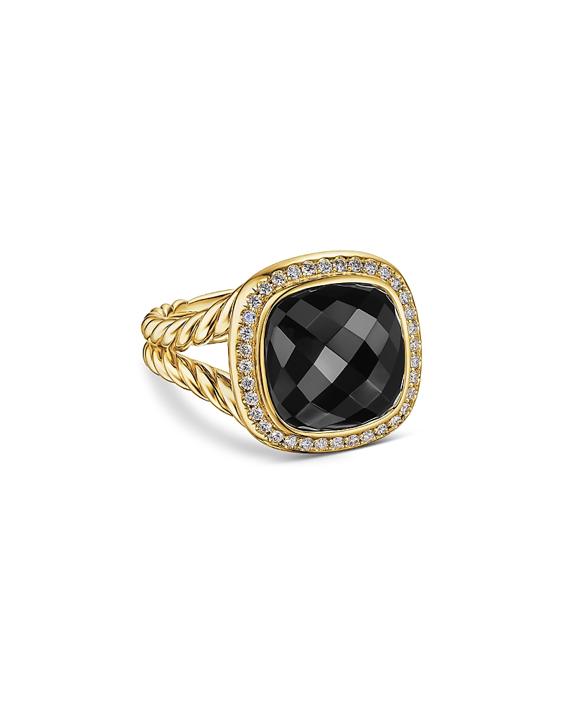 David Yurman Albion Ring in 18K Yellow Gold with Black Onyx and Diamonds, 11mm