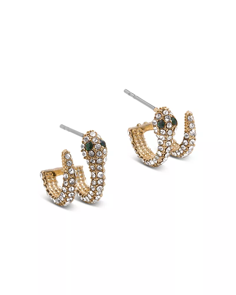 Baublebar Slither Spirit Pave Snake Huggie Hoop Earrings in Gold Tone