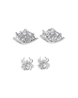 BAUBLEBAR - Model Crawlers Crystal Web Hoop & Spider Stud Earrings in Silver Tone, Set of 2