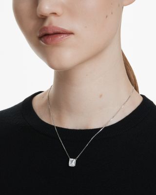 Stilla Octagon Crystal Pendant Necklace in Rhodium Plated, 15.75"-17.75"