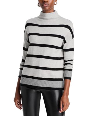 T Tahari - Long Sleeve Funnel Neck Striped Sweater