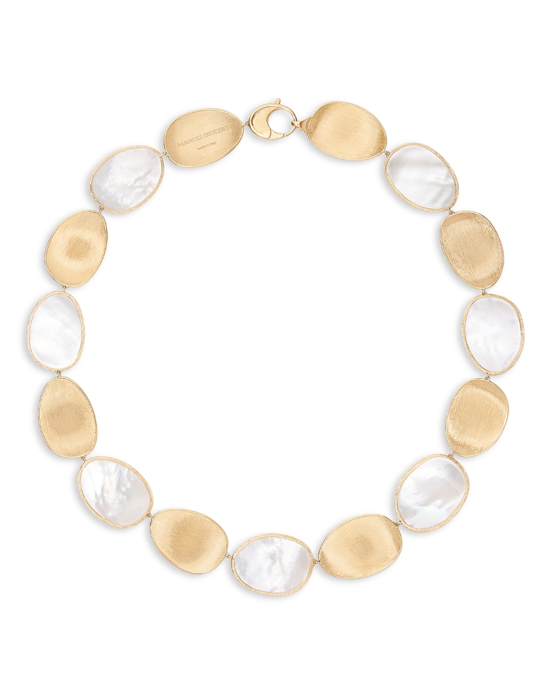 MARCO BICEGO 18K YELLOW GOLD LUNARIA LARGE MOTHER OF PEARL & TEXTURED DISC STATEMENT NECKLACE, 17.75