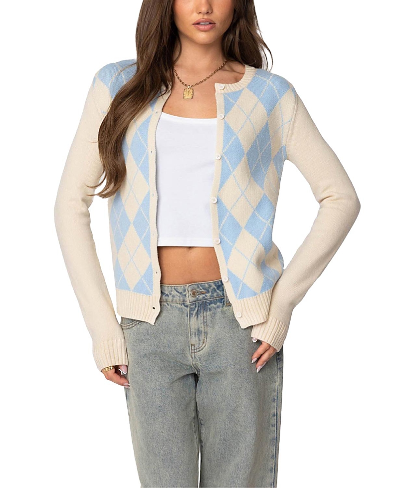 Edikted Maybelle Argyle Cardigan In Neutral