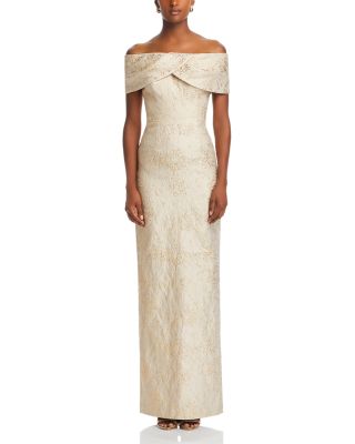 Metallic Off-the-Shoulder Jacquard Gown
