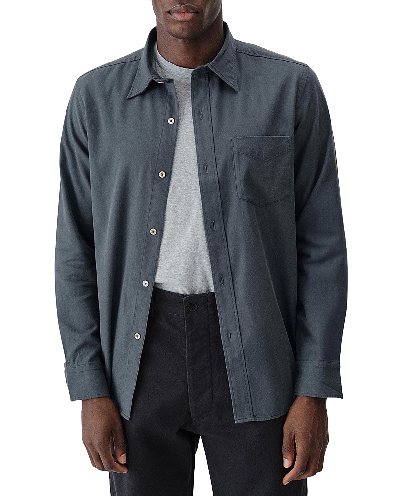 BUCK MASON DRAPED COTTON BLEND TWILL SLIM FIT BUTTON DOWN SHIRT