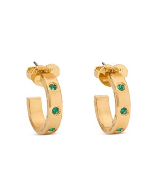 kate spade new york Green Pave Huggie Hoop Earrings in Gold Tone