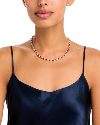 Ruby & Diamond Tennis Necklace in 14K Yellow Gold, 16"