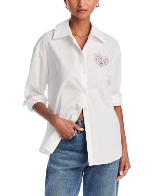 AQUA - Poplin Button Down Heart Embroidered Shirt - Exclusive