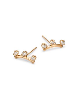 14K Yellow Gold Diamond Wire Arc Stud Earrings