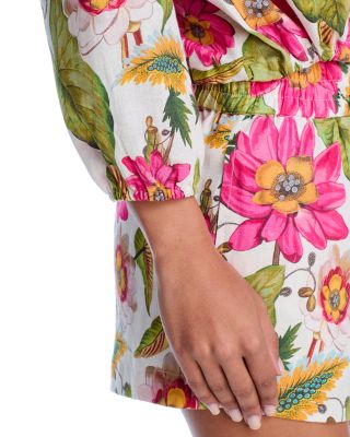 Tropical Floral Blouson Shirt Swim Cover-Up