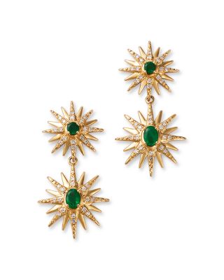 Bloomingdale's Fine Collection - Emerald & Diamond Starburst Drop Earrings in 14K Yellow Gold