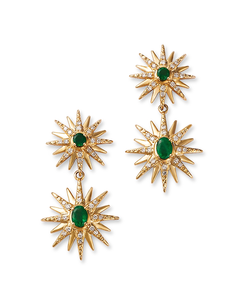 Bloomingdale's Fine Collection Emerald & Diamond Starburst Drop Earrings in 14K Yellow Gold