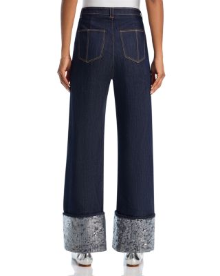 パンツ CONP Washed Sequined Ripped Jeans Cinq à Sept Benji High Rise Sequin Cuff Jeans in Indigo/Clear
