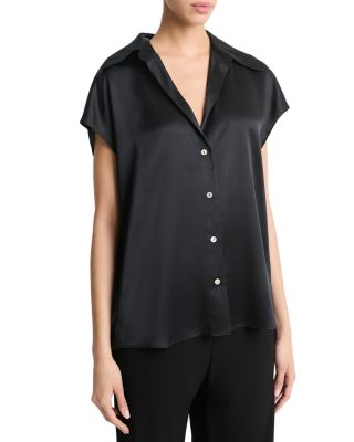 Silk Cap Sleeve Ruched Back Shirt 