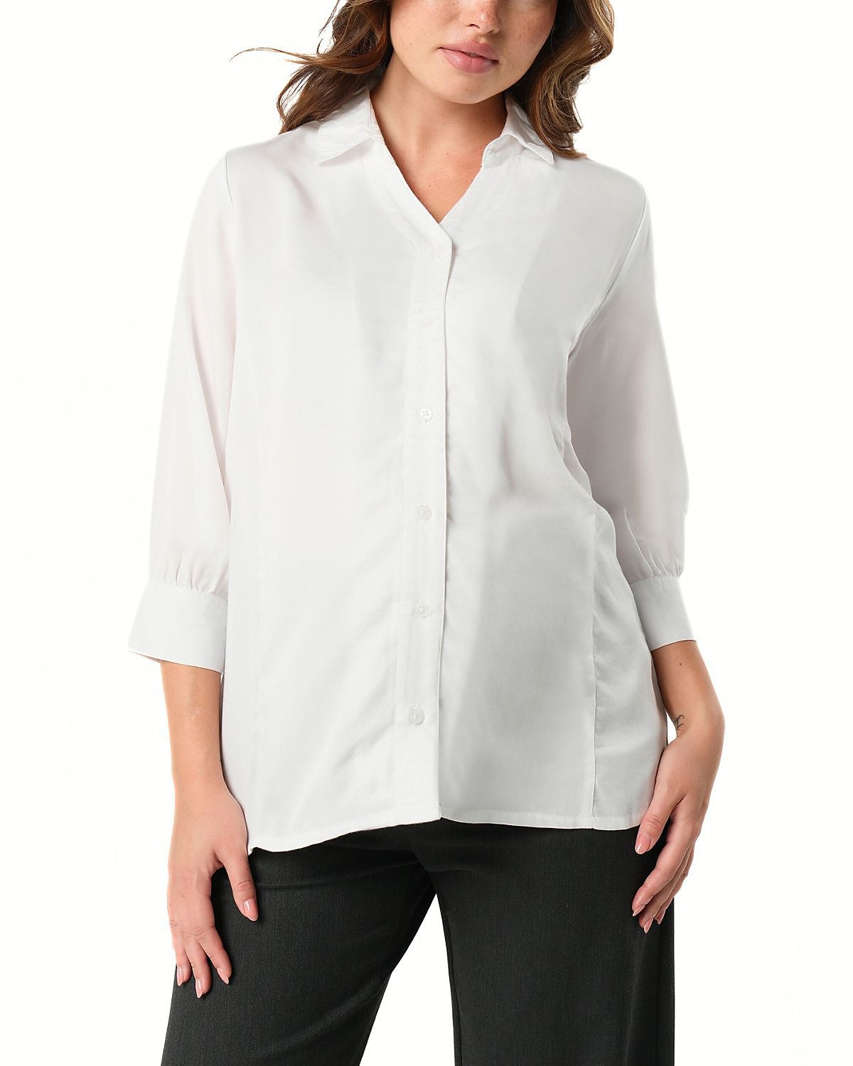 Marion Women's No-Gap 3/4 Sleeve Maternity & Nursing Button Down Shirt