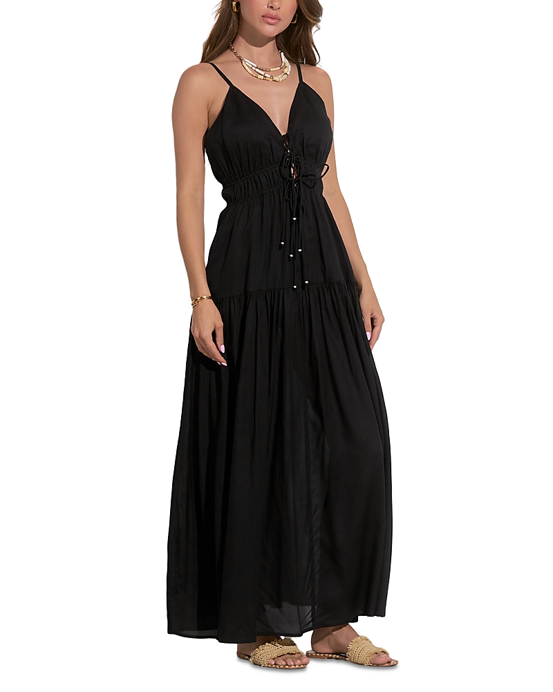 Elan Spaghetti Strap Maxi Swim Cover-up Dress In Black