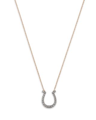 Bloomingdale's Fine Collection - Diamond Horseshoe Pendant Necklace in 14K White & Yellow Gold, 0.25 tcw