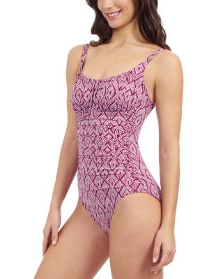 Plume Scoop Neck Shirred Bust One Piece Swimsuit