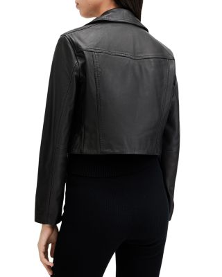 Elora Cropped Slim Leather Biker Jacket