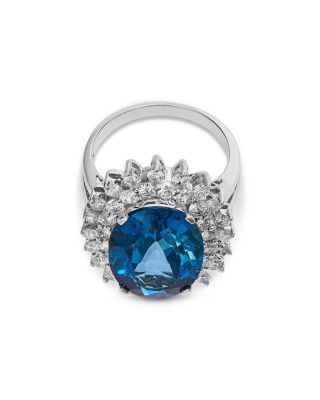 Blue Topaz & Diamond Ring in 14K White Gold