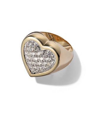 14K Yellow Gold Pav&eacute; Diamond Heart Ring, 1.5 tcw