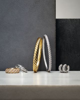 Sculpted Cable Hoop Earrings in Sterling Silver with Diamonds, 14.4mm